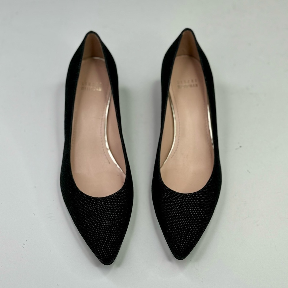 Stuart Weitzman black textured pointed toe wedges tortoise shell heel 8.5 - Picture 6 of 11